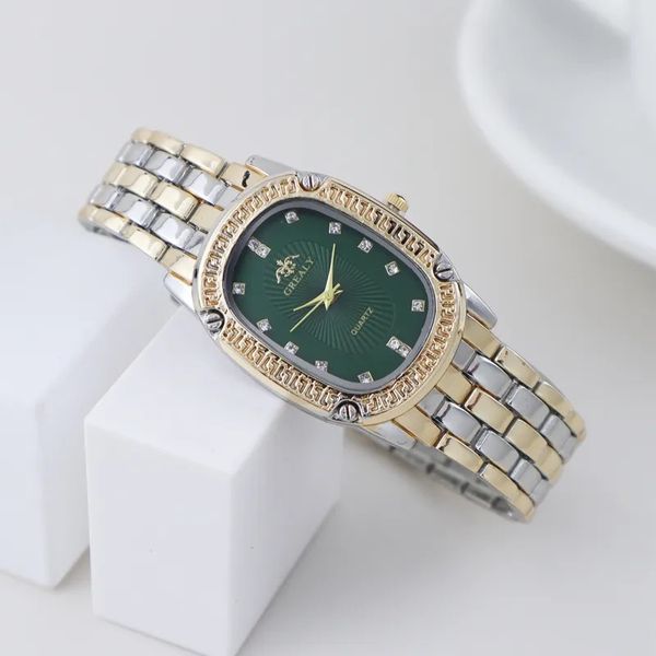 Relógios femininos luxo moda banda de metal para mulheres marca simples casual oval strass senhoras quartzo relógio de pulso 231027