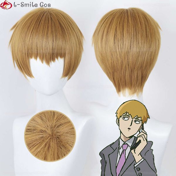 Catsuit Costumes Mob Psycho 100 saison 3 Reigen Arataka 28 cm doré foncé résistant à la chaleur cheveux fête Cosplay Anime perruques + bonnet de perruque