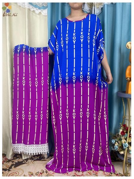 Roupas étnicas 2023 Moda Estilo Africano Manga Curta Vestidos Sólidos Algodão Dashiki Solto Boubou Maxi Islam Mulheres Vestido com Grande Lenço