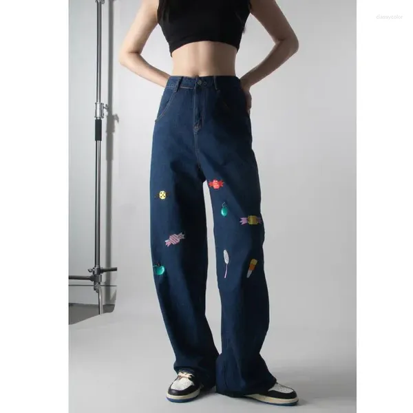 Jeans da donna Cartoon Candy stampati gamba larga casual per pantaloni dritti pigri versione coreana autunno e inverno creativi da strada femminili