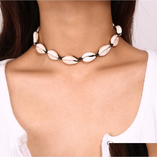 Anhänger Halsketten DIY Shell Kragen Choker Halskette Shellhard Boho Schwarz Seil Meer Hawaii Sommer Strand Für Frauen Männer Schmuck Gft Drop Otoi0