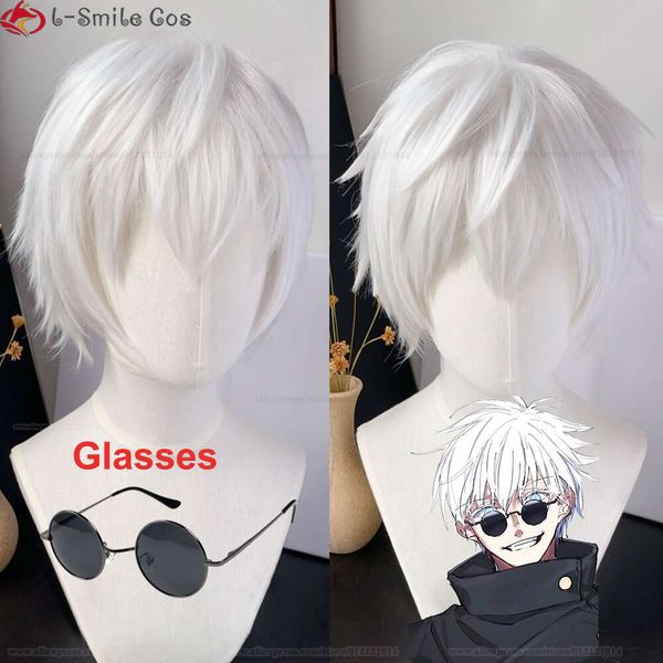 Trajes de gato pré-estilizado anime jujutsu kaisen cosplay sier branco gojo satoru peruca resistente ao calor perucas de cabelo sintético