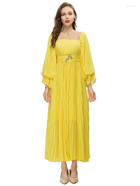 Casual Kleider Designer Mode Frühling Sommer Damen Elegante Promi Sexy Party Luxus Vintage Hohe Qualität Gelb Rot Langarm Kleid