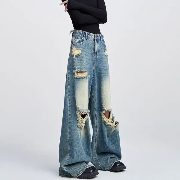 Jeans femininos deeptown y2k 90s vintage streetwear rasgado baddies hippie grunge moda coreana calças jeans preto estético gótico