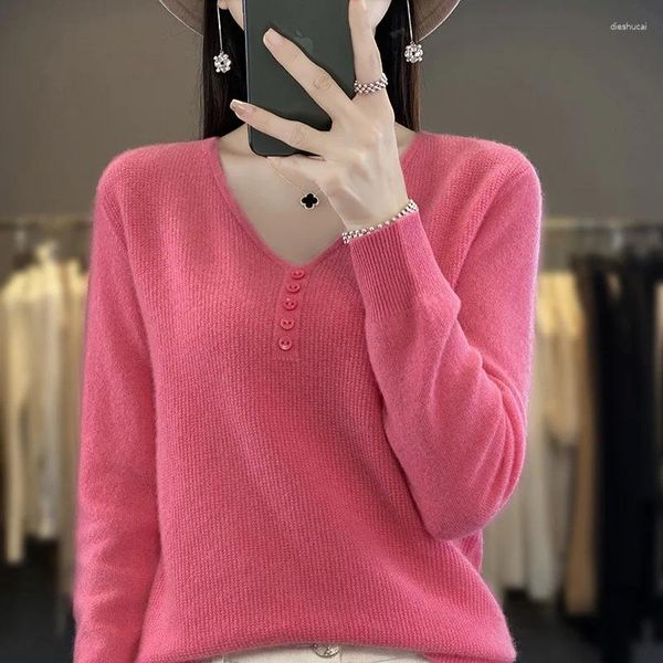 Женские свитера, осенне-зимние модные женские пуловеры ярких цветов с v-образным вырезом, женский кашемировый свитер, вязаный джемпер, женская базовая рубашка, одежда