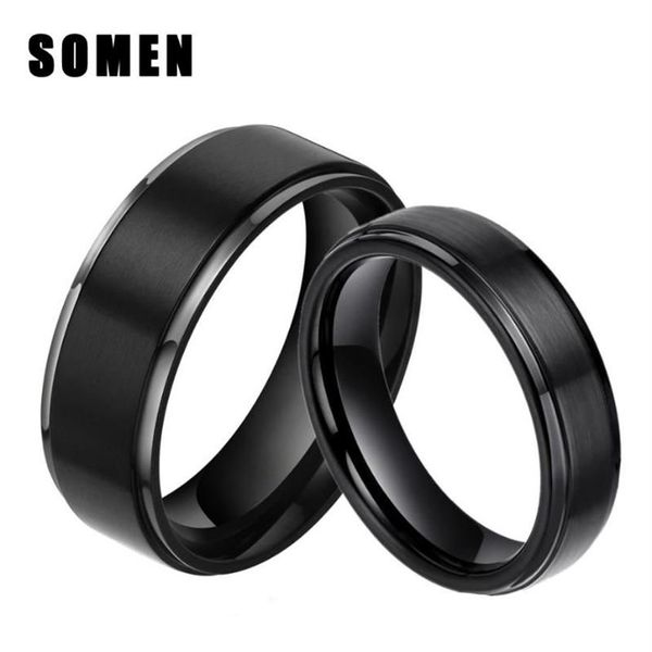 2 pezzi 6mm 8mm set di anelli 100% puro titanio nero coppia fedi nuziali amanti di fidanzamento gioielli alleanza Bague Homme2333