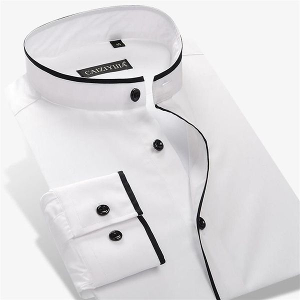 Camicie eleganti da uomo Colletto a fascia Colletto alla coreana con bordino nero Design senza tasche Casual Sottile Manica lunga Vestibilità standard 311s