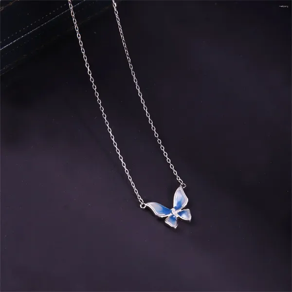 Anhänger Halsketten 2023 Französisch Allmähliche Blaue Emaille Schmetterlingsflügel Halskette Für Frauen Exquisite Schmuck Geschenk