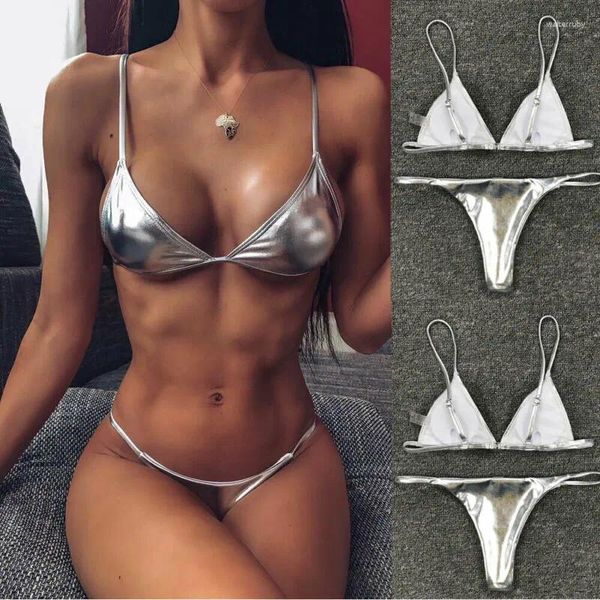 Mulheres de banho 2023 feminino verão mulheres lantejoulas conjunto de biquíni bandagem push-up acolchoado g-string tanga mini biquinis maiô