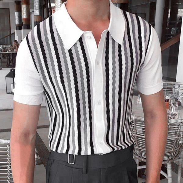 Maglioni da uomo 2023 Abbigliamento estivo di lusso Polo a maniche corte lavorato a maglia Casual Streetwear Risvolto Button Down Patchwork T-shirt traspiranti