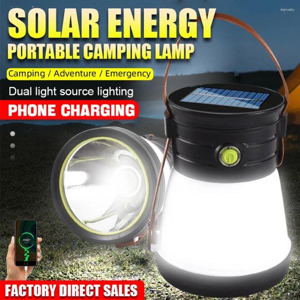 Lanternas portáteis para acampamento ao ar livre, barraca de luz solar/usb, carregamento rápido, holofote à prova d'água, noite