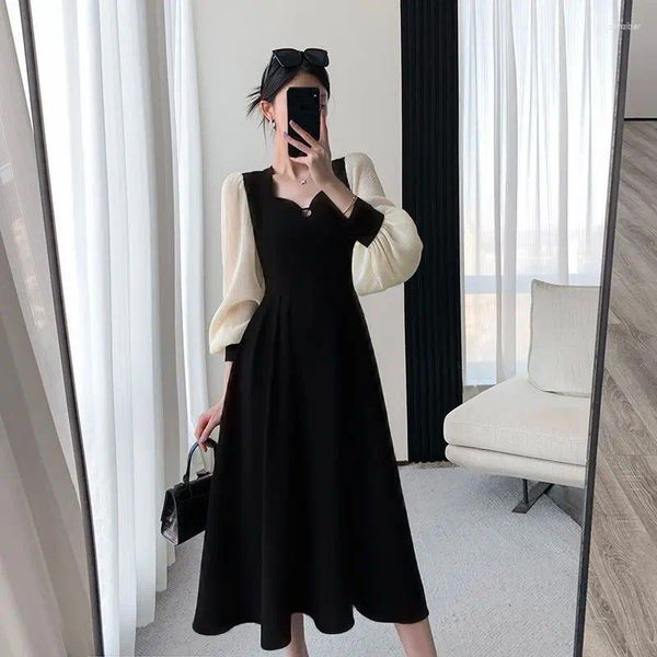 Casual Kleider Lange Ärmel Kleid Frühling Herbst Midi Chiffon Damen Frauen Elegante Luxus Koreanischen Stil Frau Chic Promotion Basic