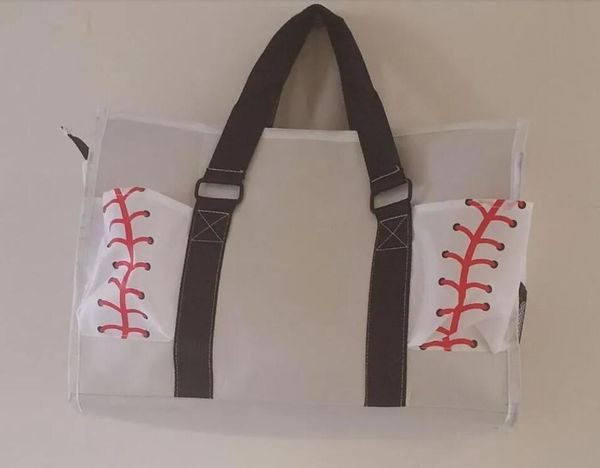 Sacos ao ar livre Grande estilo diferente sacos de costura de beisebol 5 cores alça de malha bolsa de ombro costurada impressão tote bolsa lona esporte viagem praia