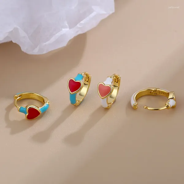 Brincos de argola vermelho gota esmalte coração para mulheres simples metal contraste em forma de jóias presente brincos
