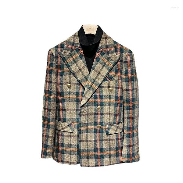 Abiti da uomo Moda Blazer Cappotto a righe a quadri 2023 Autunno Doppio petto Vestibilità ampia Blazer per uomo Costume di Halloween