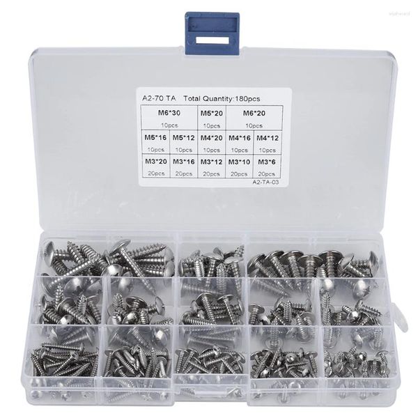 Kits de reparo de relógio, 180 peças, m3 m4 m5 m6, aço inoxidável, cabeça plana, parafusos autorroscantes, variedade para diy, rosca de madeira, parafuso de unha, hardware