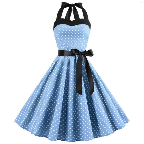 Casual Kleider Vintage Kleid Frauen Sommer Sexy Polka Dot Print Halter Party Vestidos Robe Pin Up Rockabilly Y2K