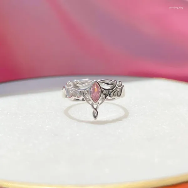 Anéis de cluster rosa pedra arwen coroa anel para mulheres menina casamento geek festa jóias cosplay acessórios presente ajustável tendência banhada a ouro