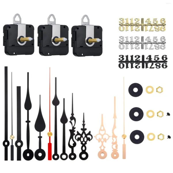 Kits de reparo de relógio 3 peças, eixo longo, mecanismo de movimento de relógio de quartzo com 5 pares de mãos e numerais, kit de peças de reposição diy 31mm