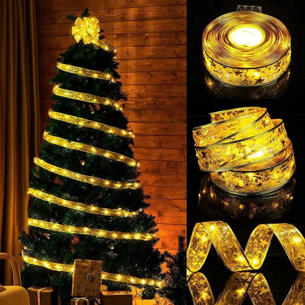 Decorações de Natal 1/10m fita com luzes LED à prova d'água para árvore 2023 ano janela de parede casa 231027