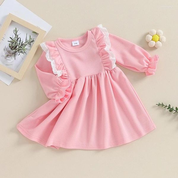 Abiti da ragazza Principessa Bambino Neonate Vestiti Primavera Autunno Dolce abito a trapezio Increspato Patchwork di pizzo Manica lunga Bambini Per