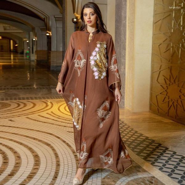 Abbigliamento etnico Arabo Abaya Dubai Abito lungo caftano musulmano Donna Caftano con paillettes di lusso Marocain Abiti lunghi da sera 2023 Abayas Femme