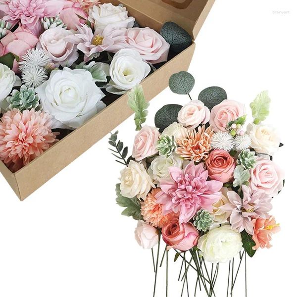 Fiori decorativi Scatola combinata artificiale in schiuma di seta Yan Rose rosa bordeaux per bouquet da sposa fai-da-te Centrotavola per decorazioni per torte per feste