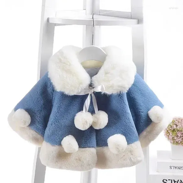 Jaquetas meninas camisola espessada xale manto quente princesa roupas de inverno imitação casaco de pele bebê ao ar livre roupas de pelúcia