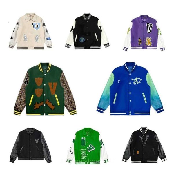 Jaquetas masculinas Designer Mens Uniforme Moda Casaco de Beisebol Casais Único Breasted Quente Reunindo Mangas de Couro Varsity Casacos Casuais Jaqueta de Patchwork