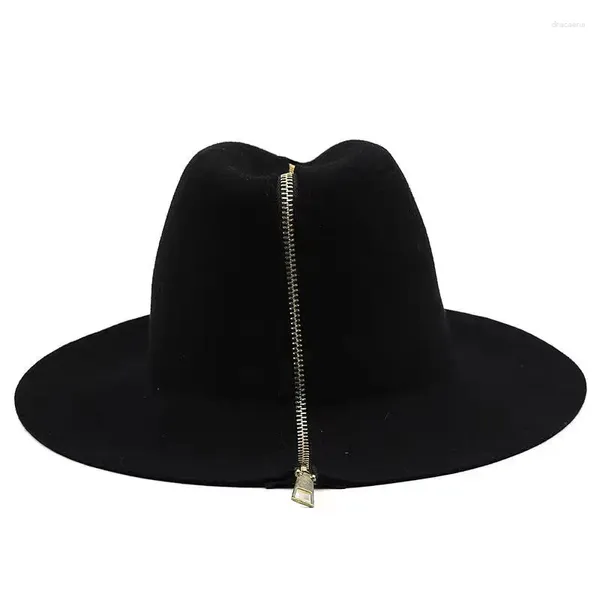 Berets Zipper 2023 Flache Fedora Hut Retro Woolen Damen Europäischen Punk Kette Neuheit Flache Kappe Männer Street Fashion Wild Trend