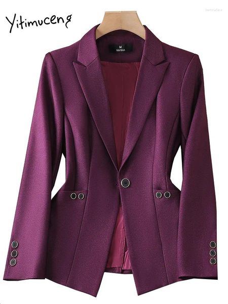 Ternos femininos Yitimuceng Formal Blazer Jaqueta Mulheres Outono Inverno 2023 Moda Coreana Manga Longa Único Botão Slim Office Senhoras Casacos