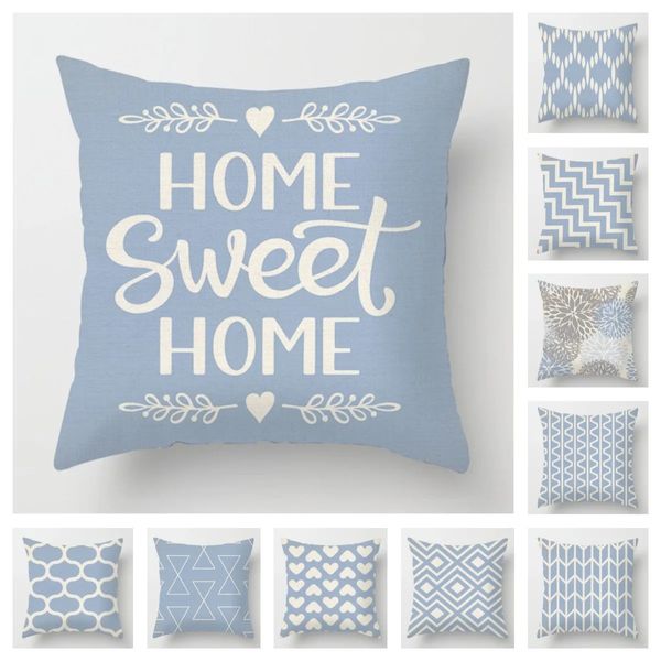 Cuscino geometrico azzurro fodera 50 50 cuscino del divano del soggiorno 40 40 decorazioni per la casa decorative in tinta unita 231027