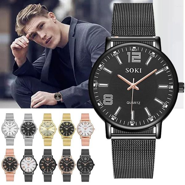 Armbanduhren Herren Business Casual Edelstahl Mesh Gürtel Uhr Zifferblatt Quarz Exquisite klassische Uhr für Männer Artikel F