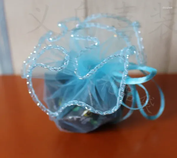 Confezione regalo 100 pezzi Diametro 26 cm Bustina rotonda blu cielo Borsa in organza con coulisse Borse per imballaggio gioielli per matrimonio/regalo/cibo/caramelle/Natale