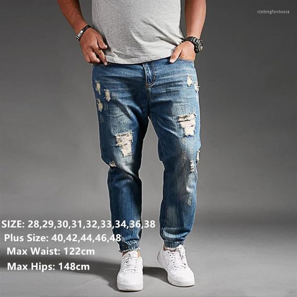 Jeans masculinos rasgados para homens azul preto denim mens jean homme harem hip hop plus size calças 44 46 48 uomo fashions jogger pa289g