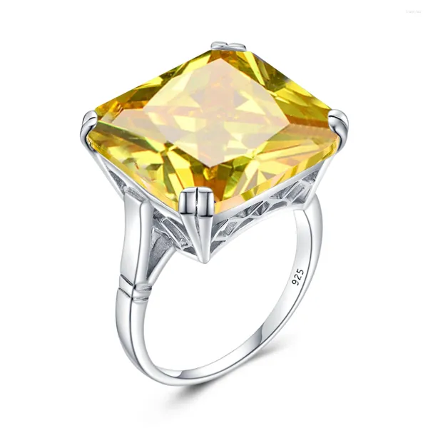 Anéis de cluster maciço 17/17mm anel citrino quadrado prata 925 para mulheres grande pedra preciosa sinete festa de casamento luxo qualidade jóias presente