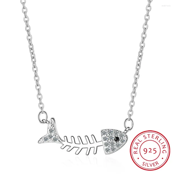 Anhänger Mode Micro Zirkonia Fisch Knochen Halskette Für Frauen 925 Sterling Silber Schlüsselbein Kette S-n297