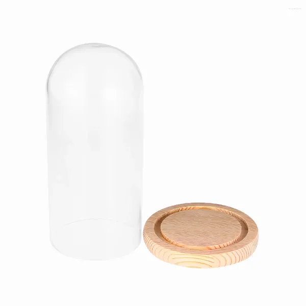 Bottiglie di stoccaggio Cloche a cupola in vetro trasparente con base in legno Maniglia Tay Campana Vetrina per torta Centrotavola da tavolo per scatola di vetro per pasticceria