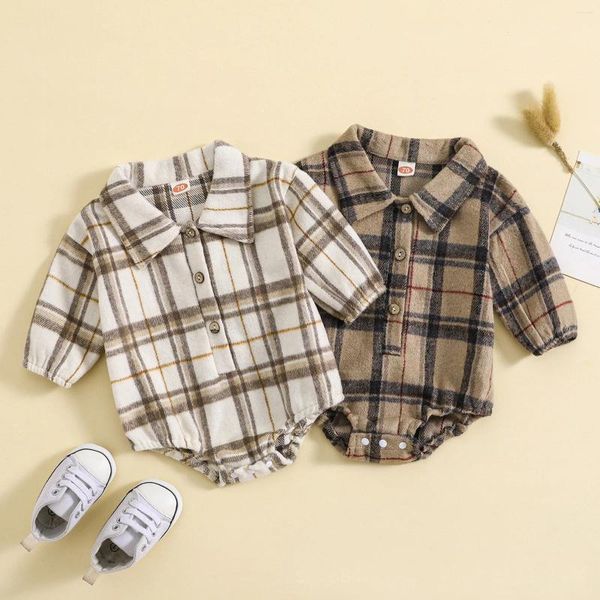 Pagliaccetti 3-24M Natale Nato Neonato Neonato Pagliaccetto Plaid Stampa Tuta Tutina Autunno Primavera Tuta a maniche lunghe Vestiti per bambini