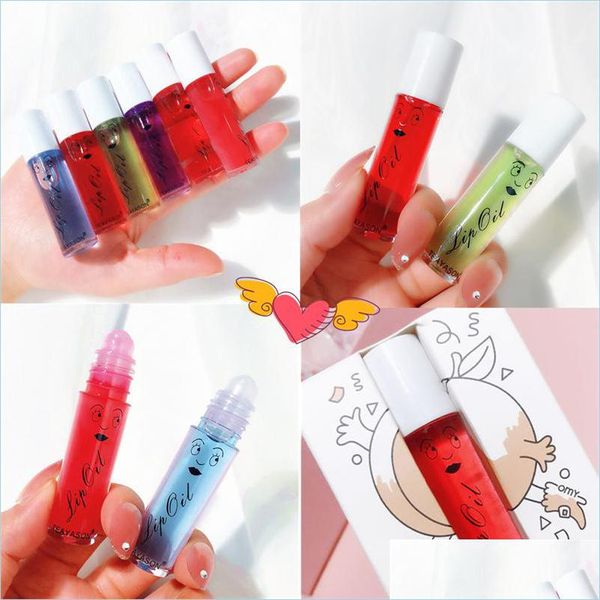 6 Farben Roll-On Fruchtöl Lipgloss Feuchtigkeitsspendender Spiegel Transparent Langlebiger feuchtigkeitsspendender Pflaumen-Lipgloss 10 Stück Drop Delivery Dhqyh