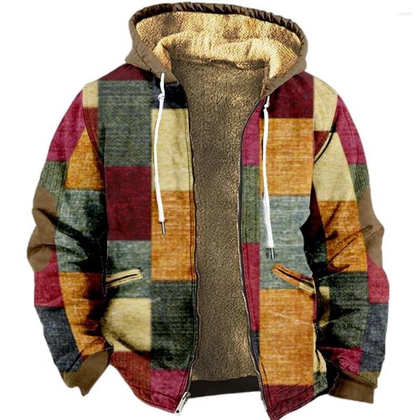 Herren Hoodies Lässiger Reißverschluss für Männer Rot Gelb Blau Farbblock Wintermantel Langarm Sweatshirt Kapuzenjacke Oberbekleidung