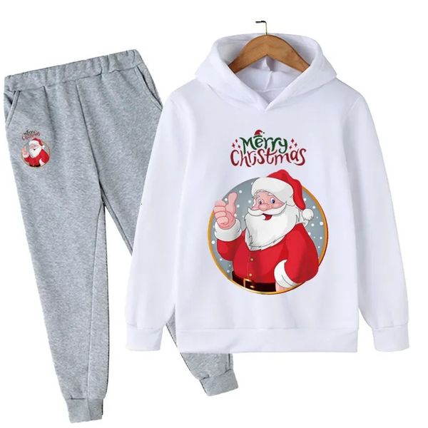 Set di abbigliamento Set di felpa con cappuccio natalizi per bambini Set di pullover in cotone Felpa per bambini Pantaloni 2 pezzi Vestiti freddi a maniche lunghe Ragazzi Ragazze Bambini 231027