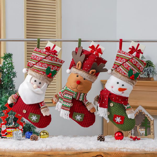 Ornamenti per l'albero di Babbo Natale Appesi Pupazzo di neve Calza Calzini Alce Decorazioni carine Supporti Caramelle Natale Fiocco di neve Ciondolo Babbo Natale Calze di Natale Sacchetti regalo di caramelle