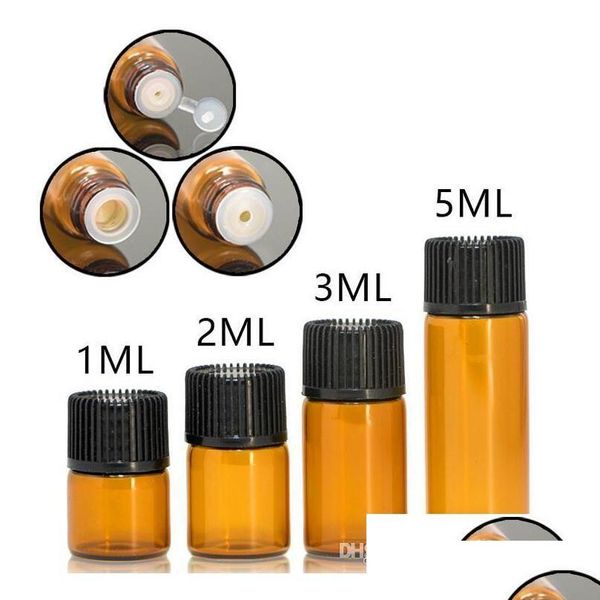 Şişe başına parfüm şişesi 1ml 2ml L 5ml Amber Damlalı Mini Cam Esansiyel Yağ Ekran Flakon Küçük Serum Kahverengi Örnek Konteyneri Dro Dhzki