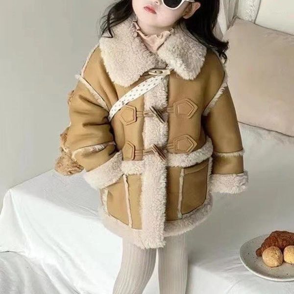 Jackets Girls Jacket Leather Fleece Kids Coats Children Outerwear Autumn Winter 23-A110