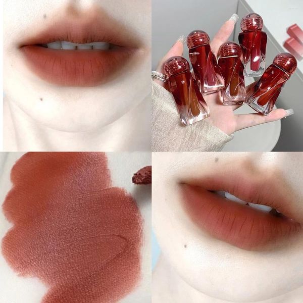 Lucidalabbra 6 colori smalto di velluto opaco impermeabile tè rosso marrone fango nudo rossetto liquido duraturo trucco cosmetico