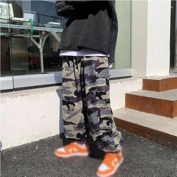 Erkekler pantolon vintage kamuflaj pantolon 2023 Streetwear erkek kargo geniş ayak büyük cepler jogger gevşek hipster pantolon