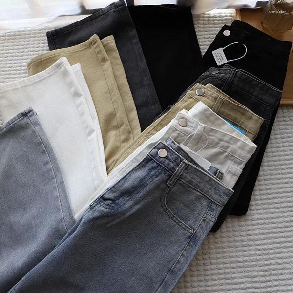 Jeans femininos 2023 primavera verão 5 cores mulheres calças retas moda lavado algodão denim calças casuais senhora macio aconchegante sólido