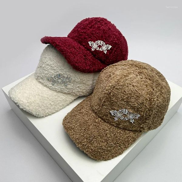 Cappellini da donna in cotone berbero in pile moda snapback versatile coreano per il tempo libero set caldo con diamanti farfalla autunno e inverno