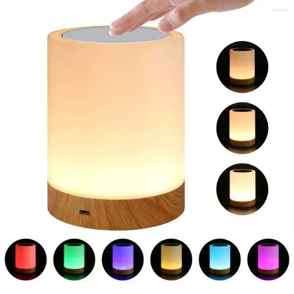 Luci notturne Luce LED dimmerabile Sette colori Creativi Grani di legno Ricaricabili Atmosfera da comodino Touch Pat